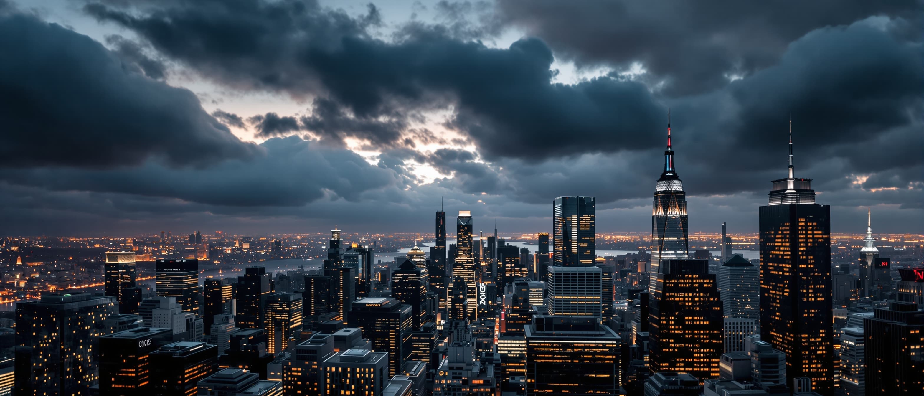 City skyline at dusk